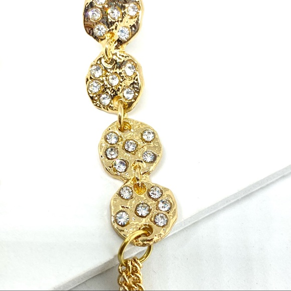 Anthropologie Gold Plated Long Fringed Crystal Chain Drop Earrings - Picture 2 of 12